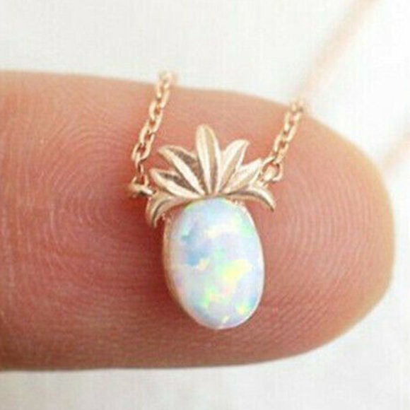 New Tiny Gold Opal-like Pineapple Necklace - Picture 5 of 11